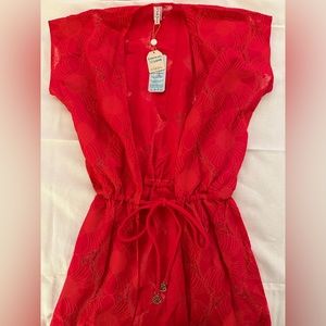 Luli Fama Red Tie-Waist Cover Up NWT